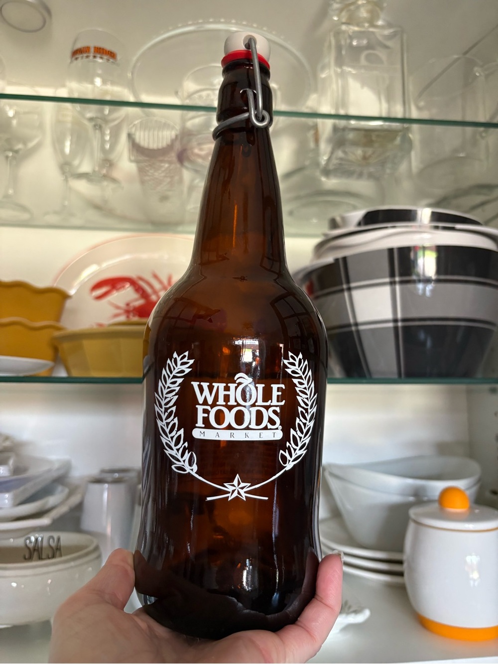 Whole Foods Market Amber Bottle Swing Top Flip Cap 32oz Empty Growler Logo